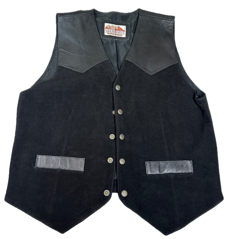 Western Men's Black Leather Vest suede‎ cowboy vintage